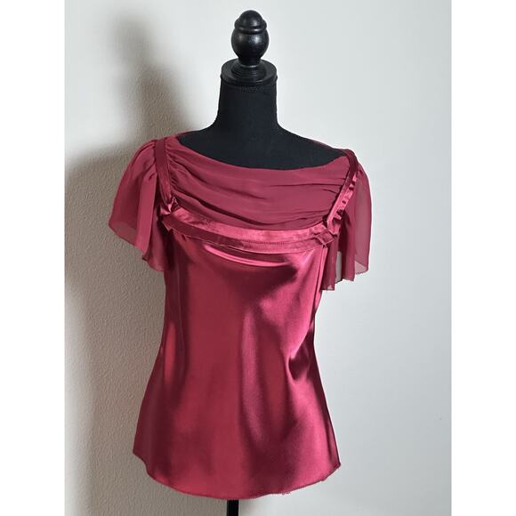 Max Studio Top Blouse Women's S Wine Burgundy Short Sleeve Draped Scoop Neckline - Picture 4 of 16